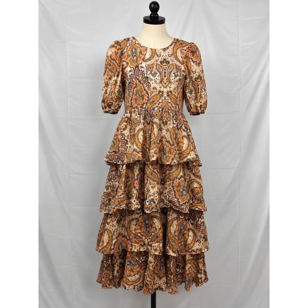 Kachel x Anthropologie Paisley Tiered Maxi Dress Medium Puff Sleeve Boho - Picture 2 of 10